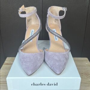 Charles David Lavender Leather with Rhinestone Ankle Strap Heels